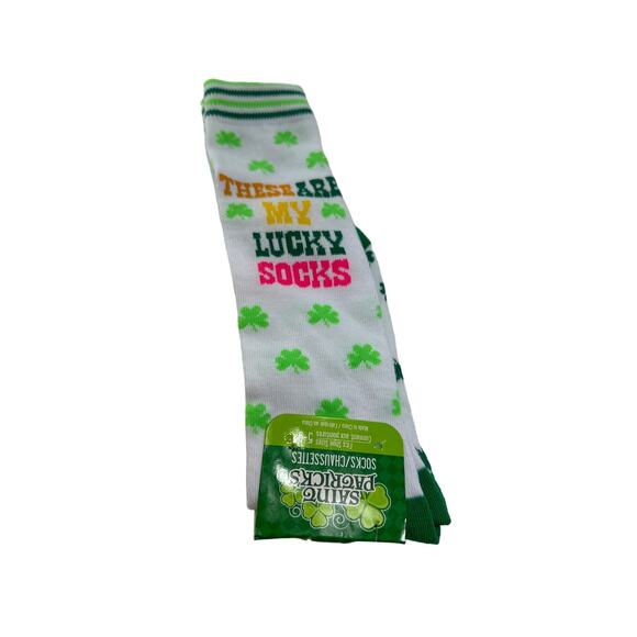 Saint Patricks Socks‎ Fits shoe sizes 5-9 White Green Yellow Stripes Shamrock - Picture 1 of 4
